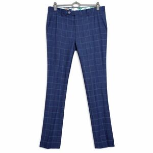 Paisley & Gray Mens Slim Fit Blue Windowpane Plaid Pants 34x32 Old Money Preppy